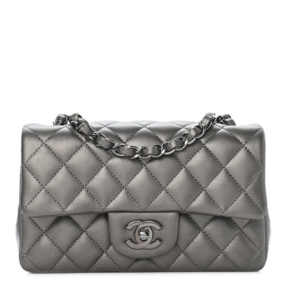 Chanel Metallic Lambskin Quilted Mini Rectangular Flap Dark Grey 1 of 8