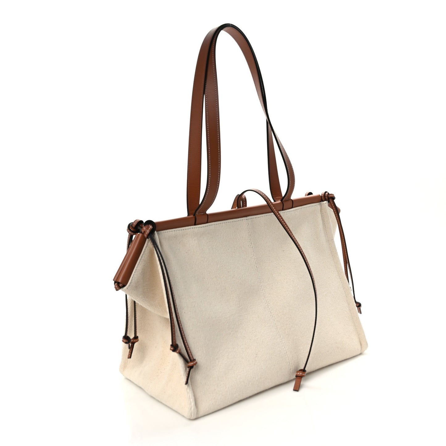 Canvas Calfskin Small Cushion Tote Beige