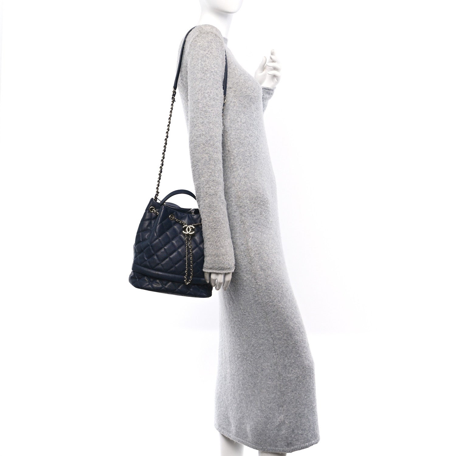 Chanel Caviar Quilted Large Rolled Up Bucket Drawstring Bag Navy 2 of 10