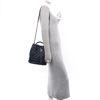 Chanel Caviar Quilted Large Rolled Up Bucket Drawstring Bag Navy 2 of 10