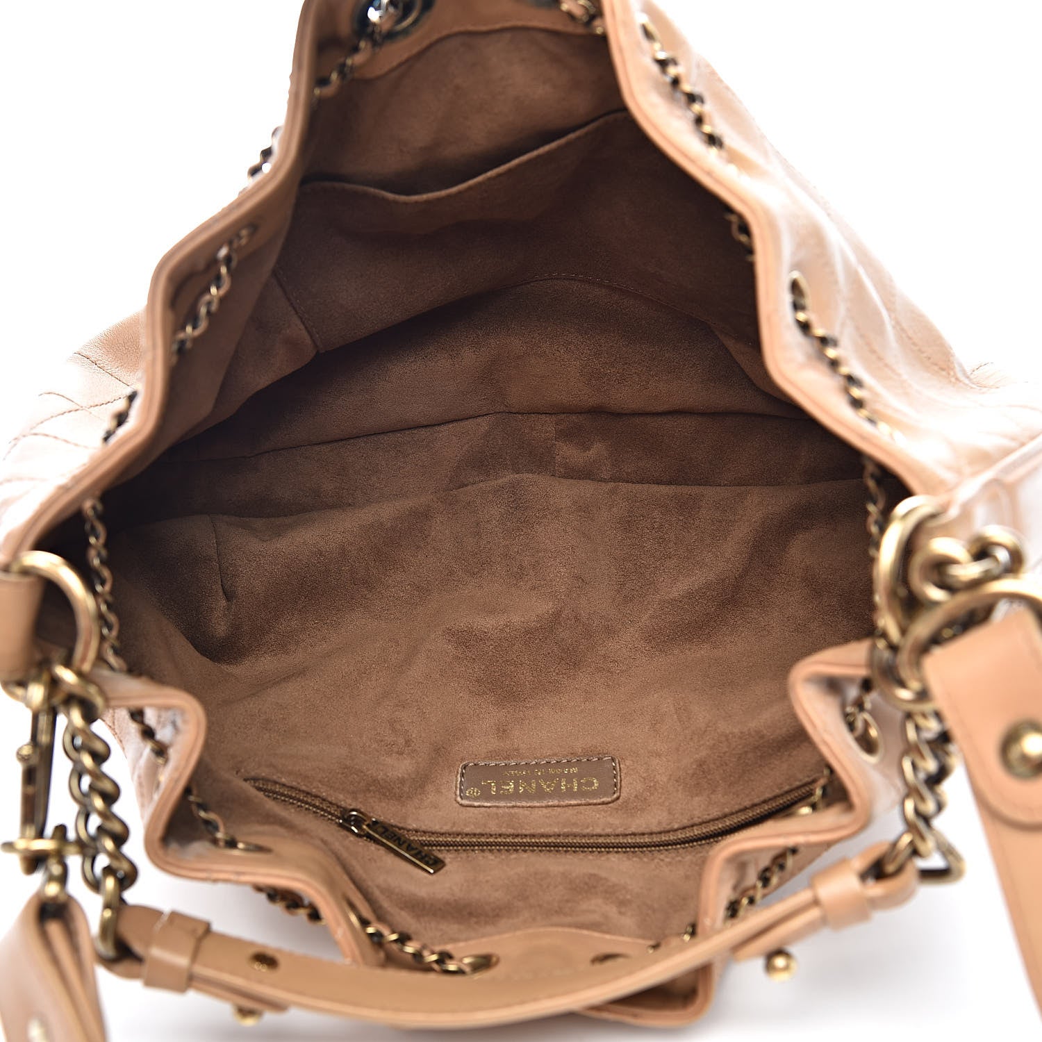 Chanel Calfskin Stitched Medium Drawstring CC Bag Beige 5 of 11