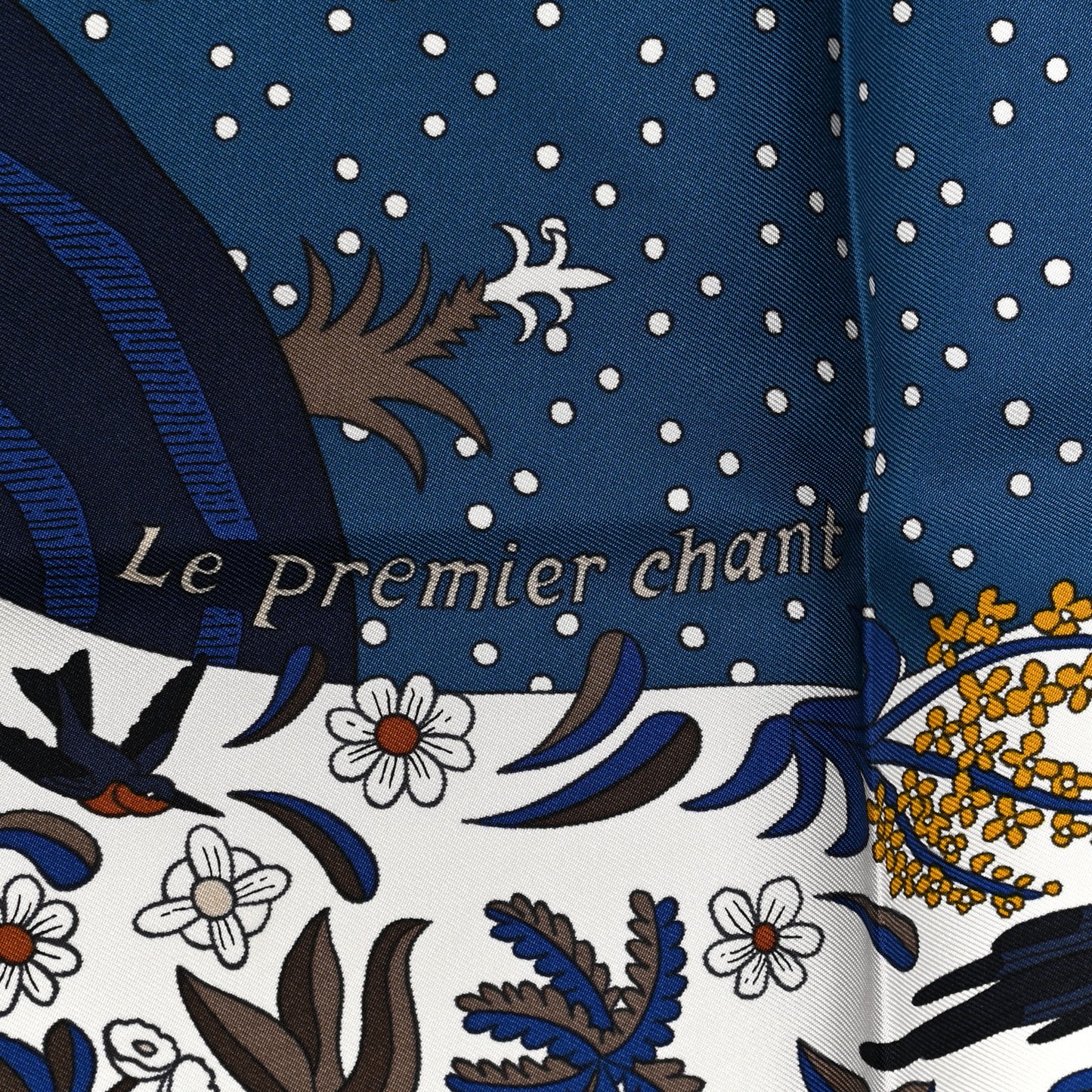 Silk Twill Le Premier Chant Scarf 90 Bleu Nuit White Ebene