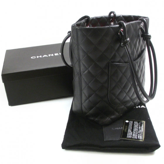 Calfskin Quilted Small Cambon Tote Black