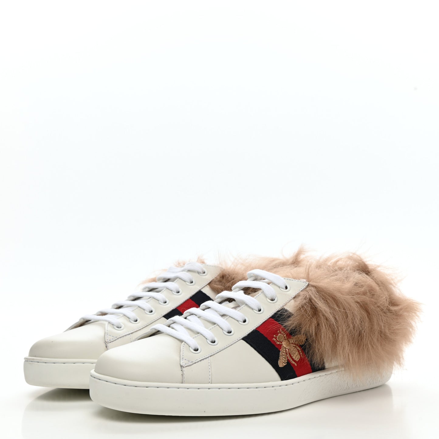 Calfskin Wool Web Bee Embroidered Mens Ace Sneakers 10 White