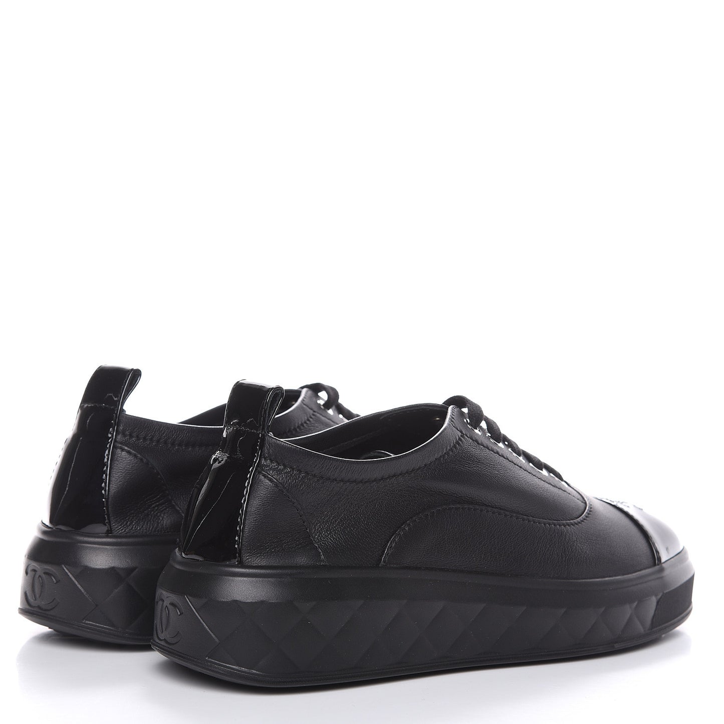 Lambskin Patent Cap Toe Lace Up Sneakers 38.5 Black