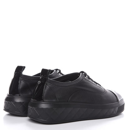 Chanel Lambskin Patent Cap Toe Lace Up Sneakers 38.5 Black 4 of 8