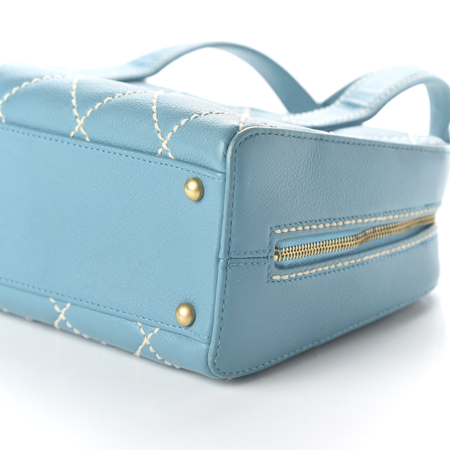 Calfskin Contrast Stitch Surpique Bowler Blue