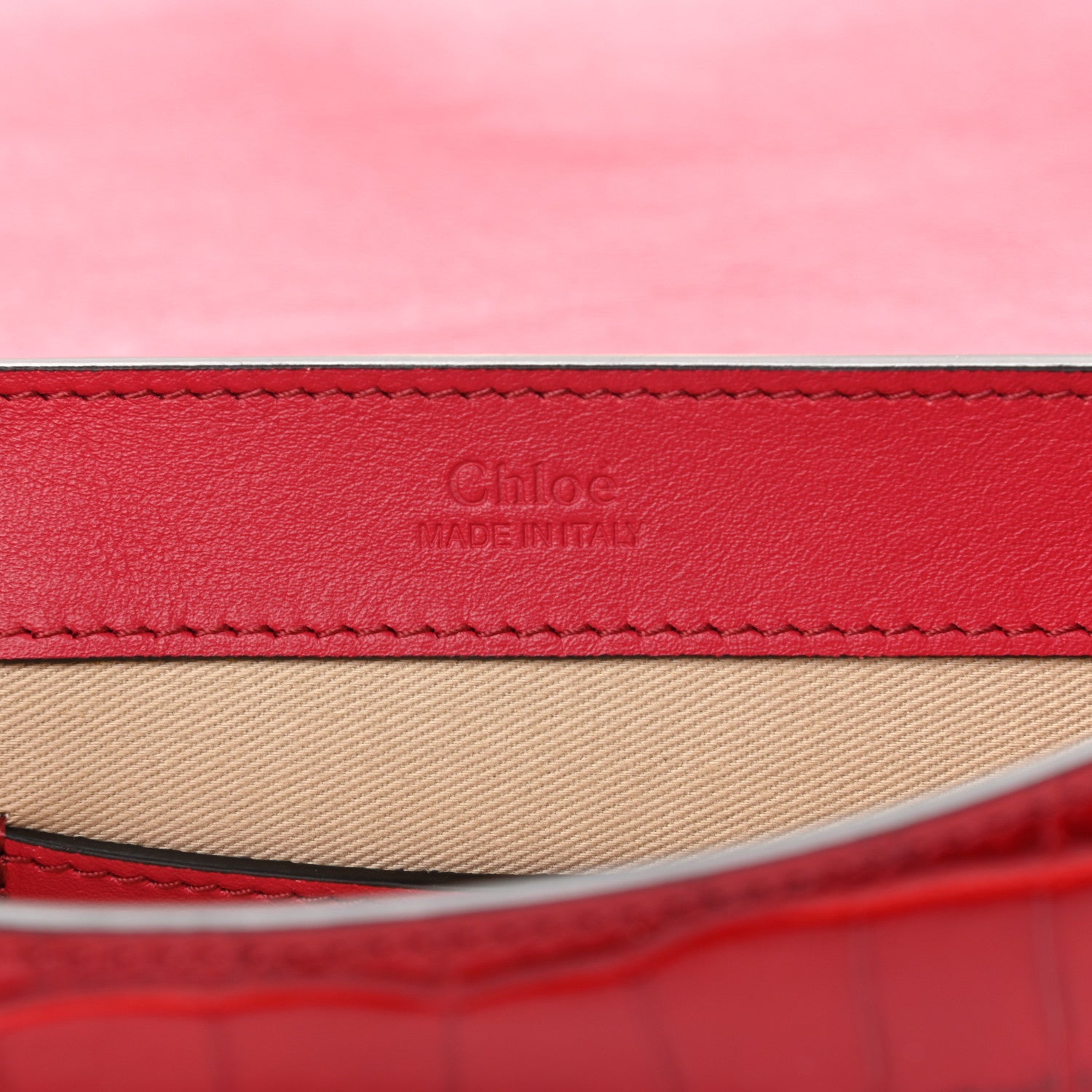 Chloe Calfskin Crocodile Embossed C Clutch With Chain Dusky Red 6 of 10