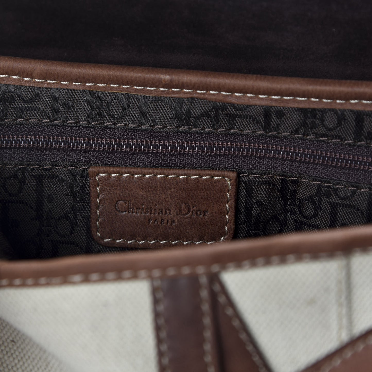 Canvas Calfskin Saddle Bag Beige