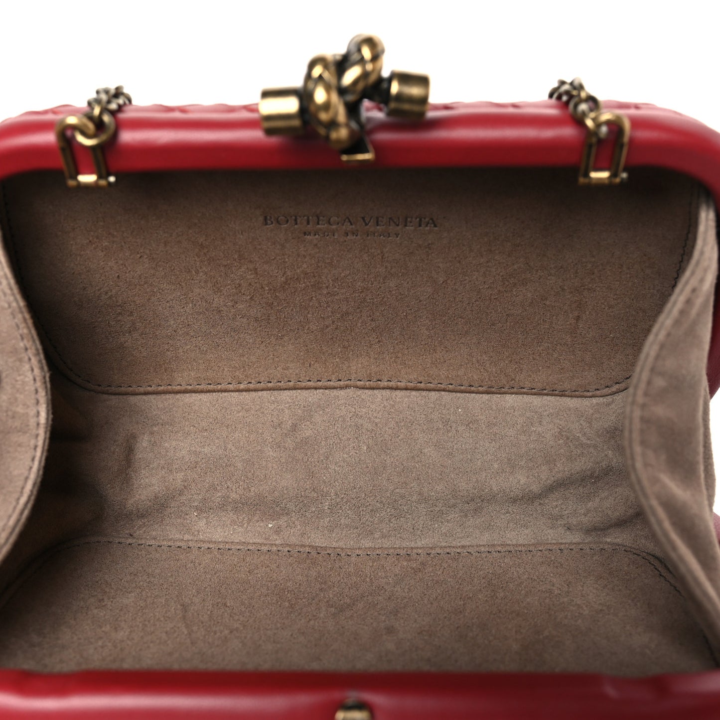 Nappa Intrecciato Chain Knot Clutch China Red