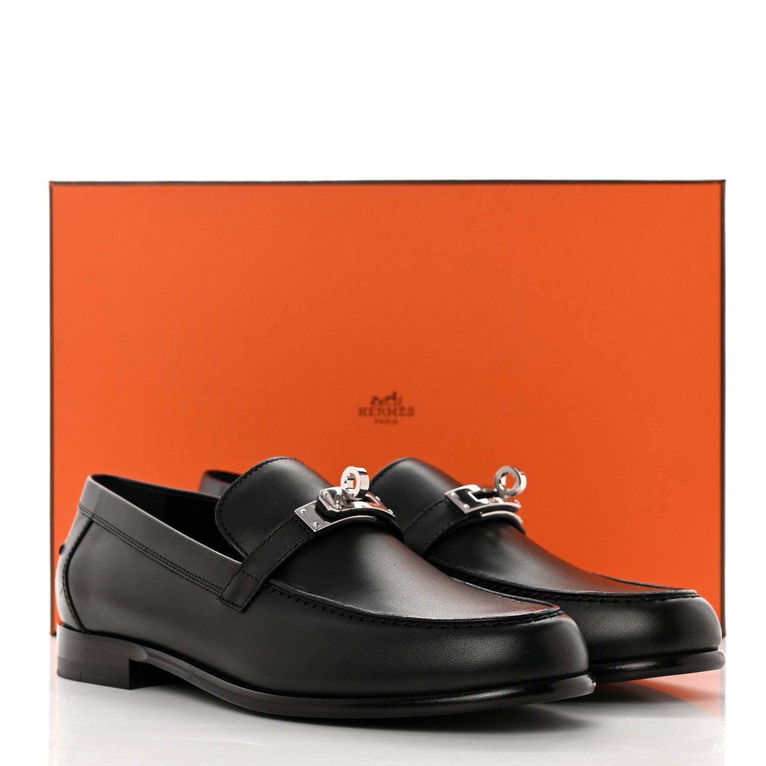 Hermes Calfskin Womens Destin Loafers 37 Black 9 of 9