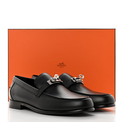 Hermes Calfskin Womens Destin Loafers 37 Black 9 of 9