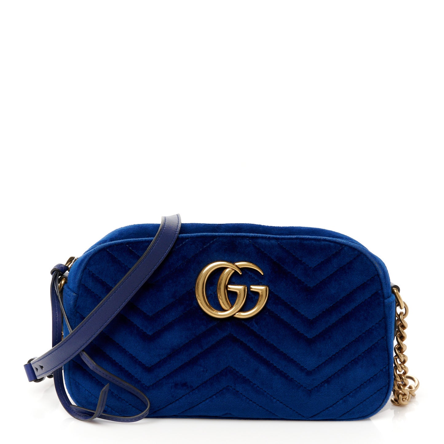 Velvet Matelasse Small GG Marmont Chain Shoulder Bag Cobalt