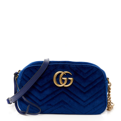 Gucci Velvet Matelasse Small GG Marmont Chain Shoulder Bag Cobalt 1 of 11