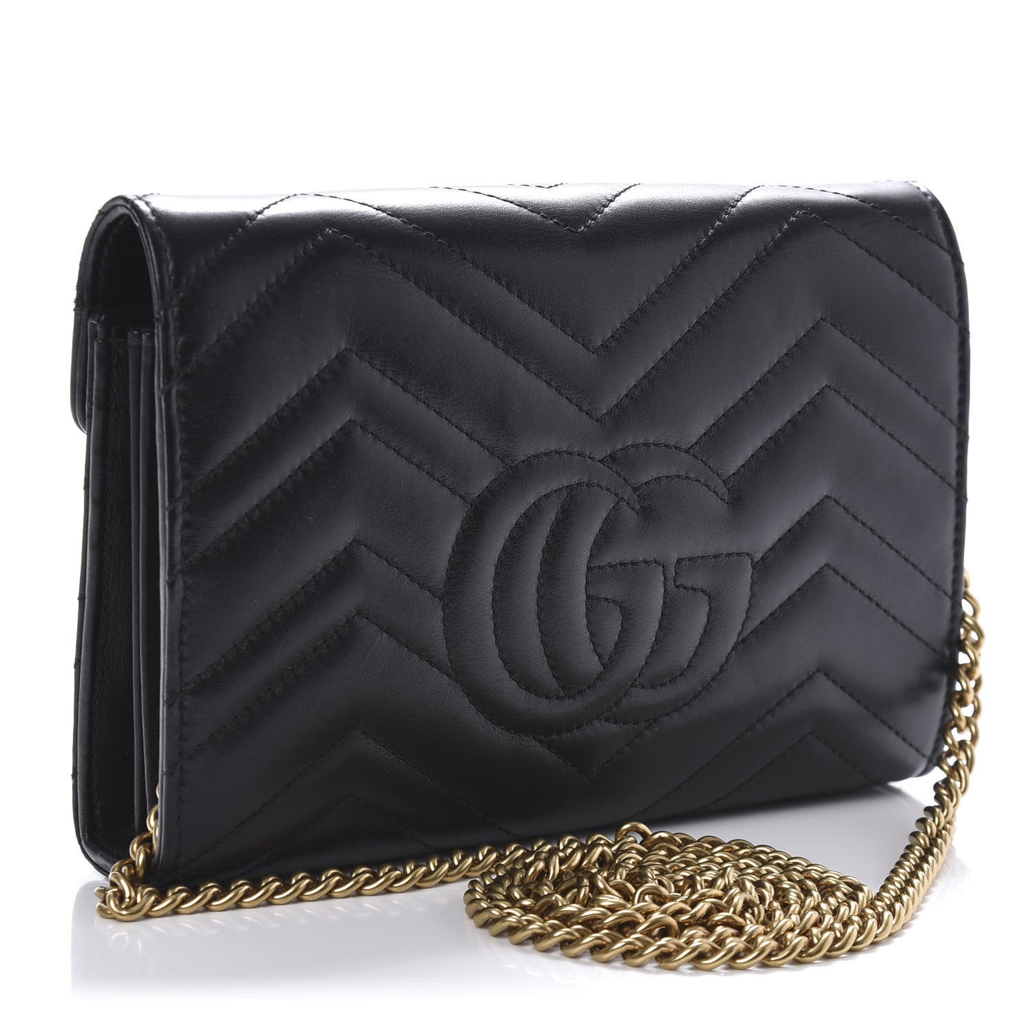 Calfskin Matelasse GG Marmont Chain Wallet Black