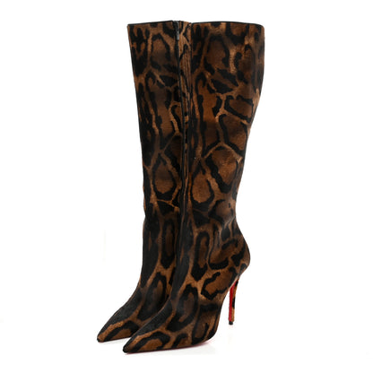 Christian Louboutin Pony Hair Bengali Print Miss Z 100 Knee High Boots 39 Brown 4 of 9
