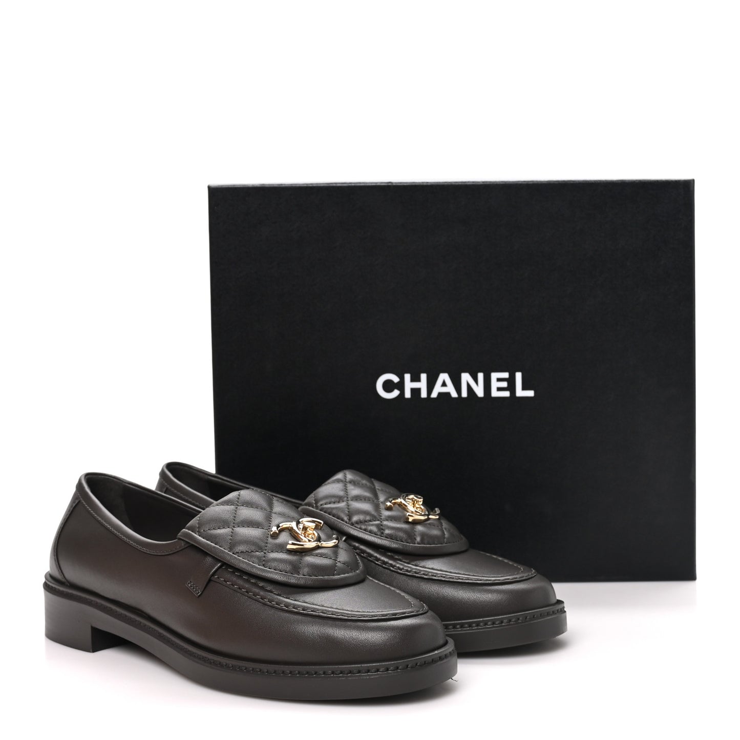 Lambskin Quilted CC Turnlock Loafers 40 Dark Brown