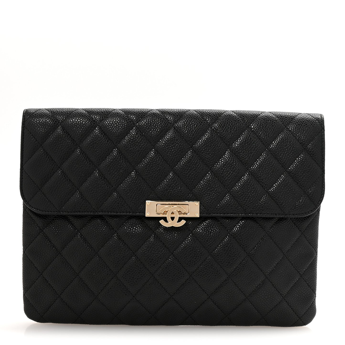 Caviar Quilted Medium Golden Class Pouch Black