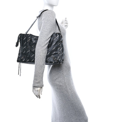 Balenciaga Veau Allover Logo Classic Hardware City Black White 2 of 11