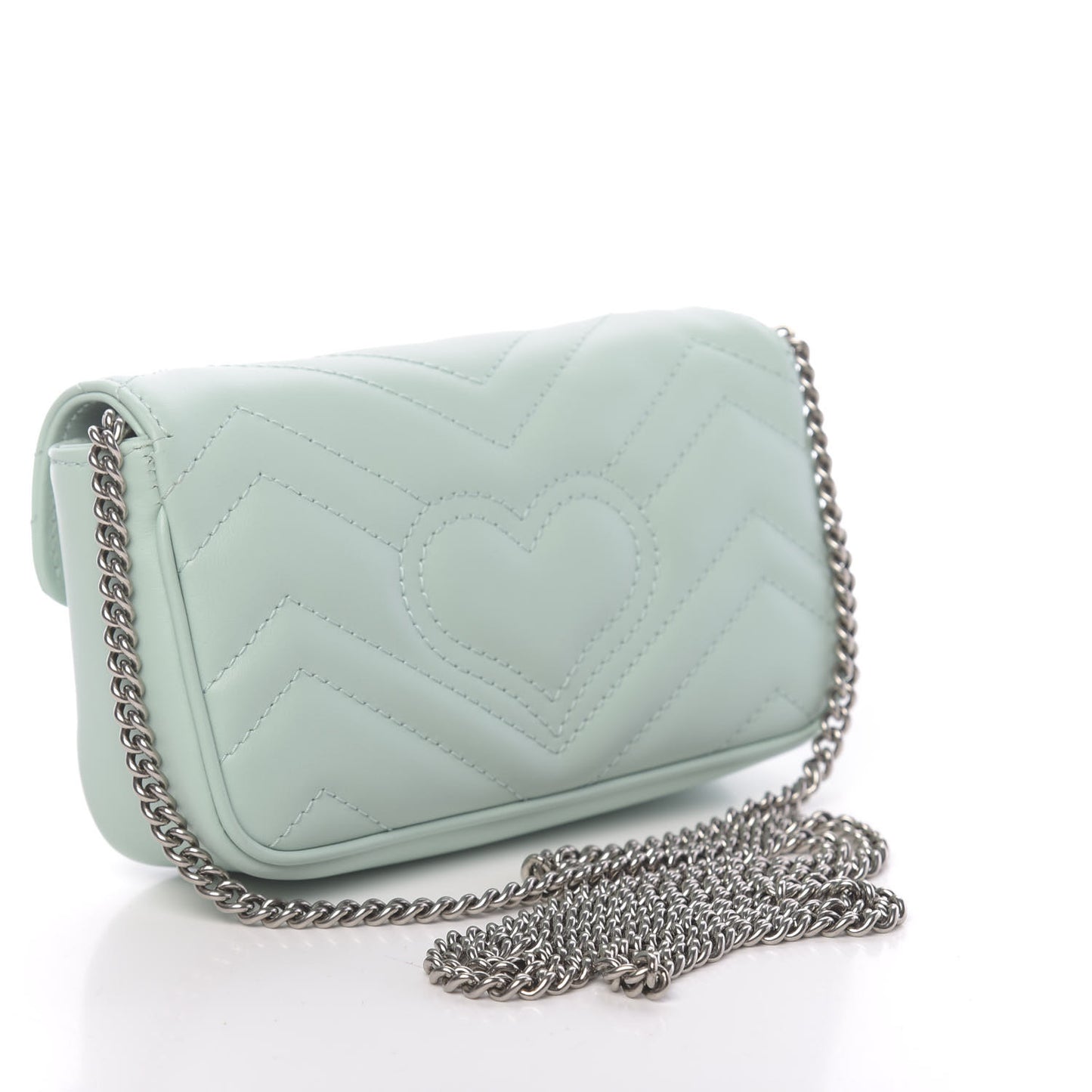 Calfskin Matelasse Super Mini GG Marmont Shoulder Bag Water Green