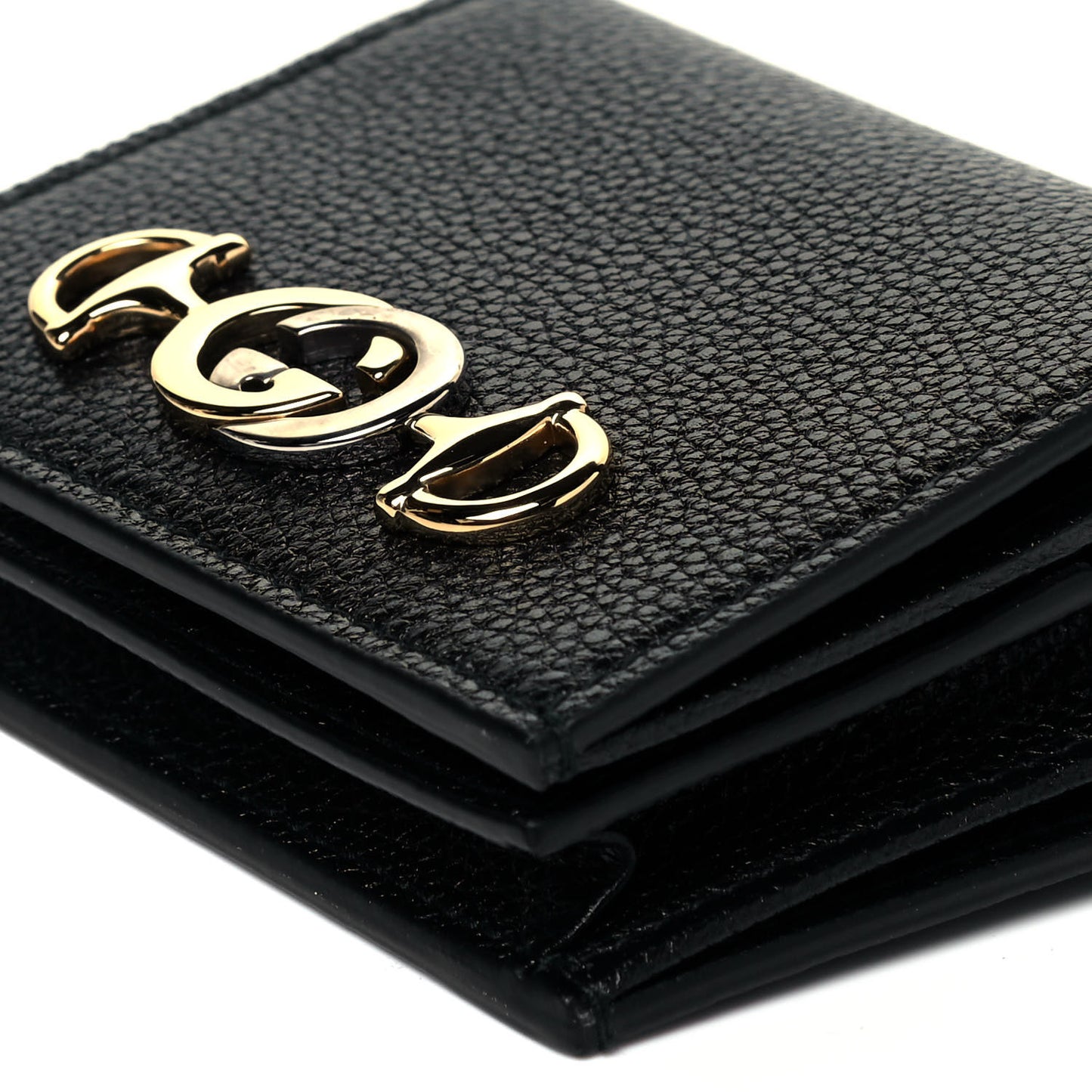 Grainy Calfskin Zumi Chain Card Case Wallet Black