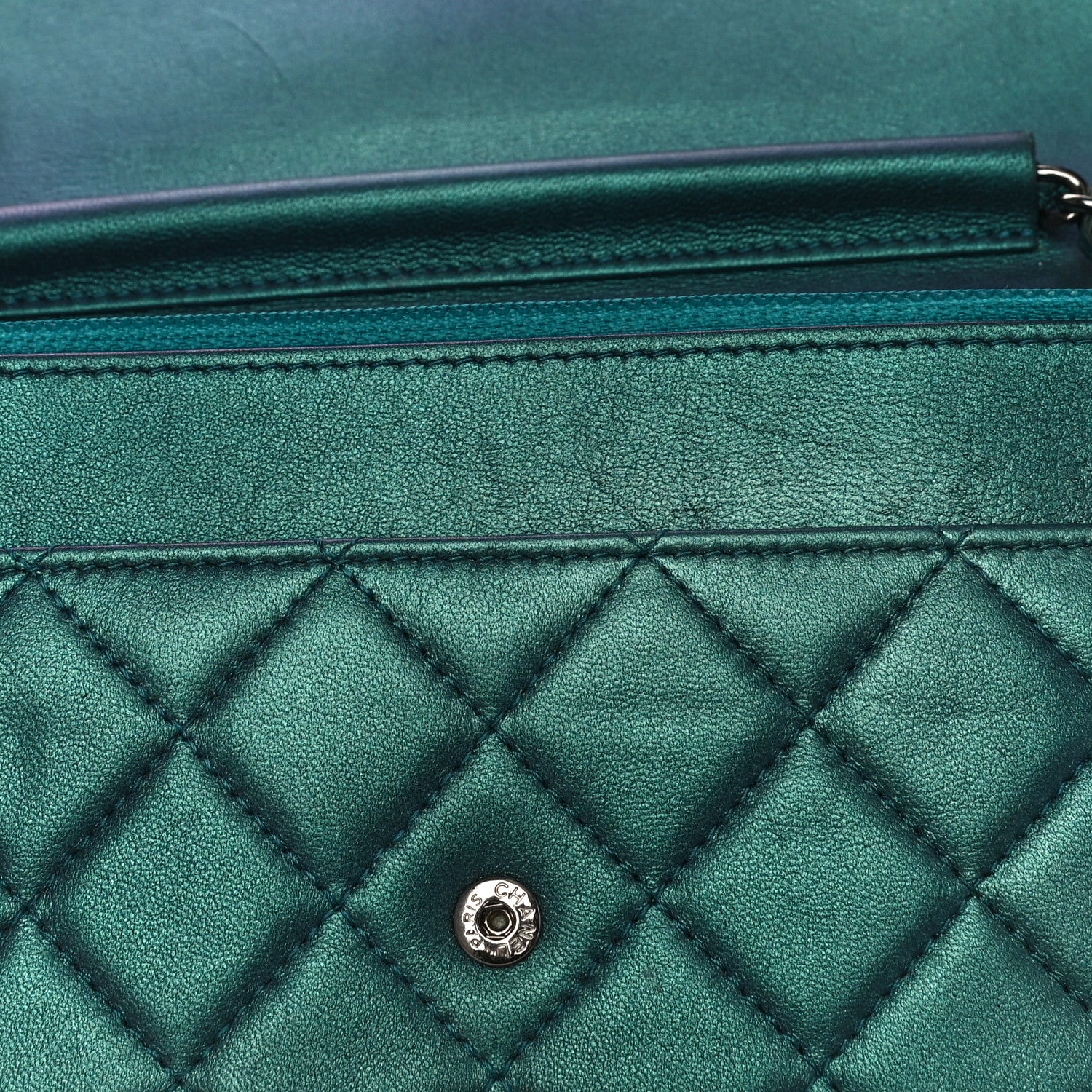 Chanel Iridescent Lambskin Quilted Wallet On Chain WOC Turquoise 13 of 14