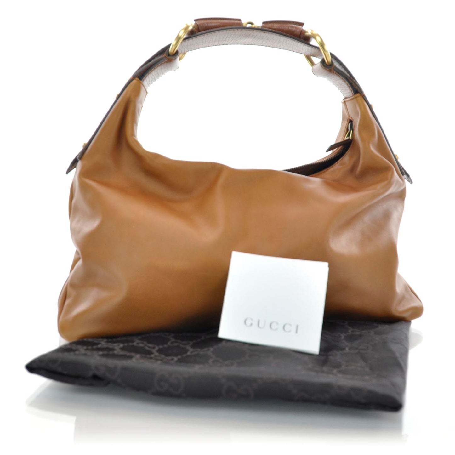Leather Medium Horsebit Chain Hobo Tan