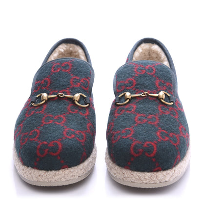 Gucci Covered Wool GG Monogram Mens Fria Horsebit Loafers 8 Green Red Shamarock Butterscotch 2 of 8