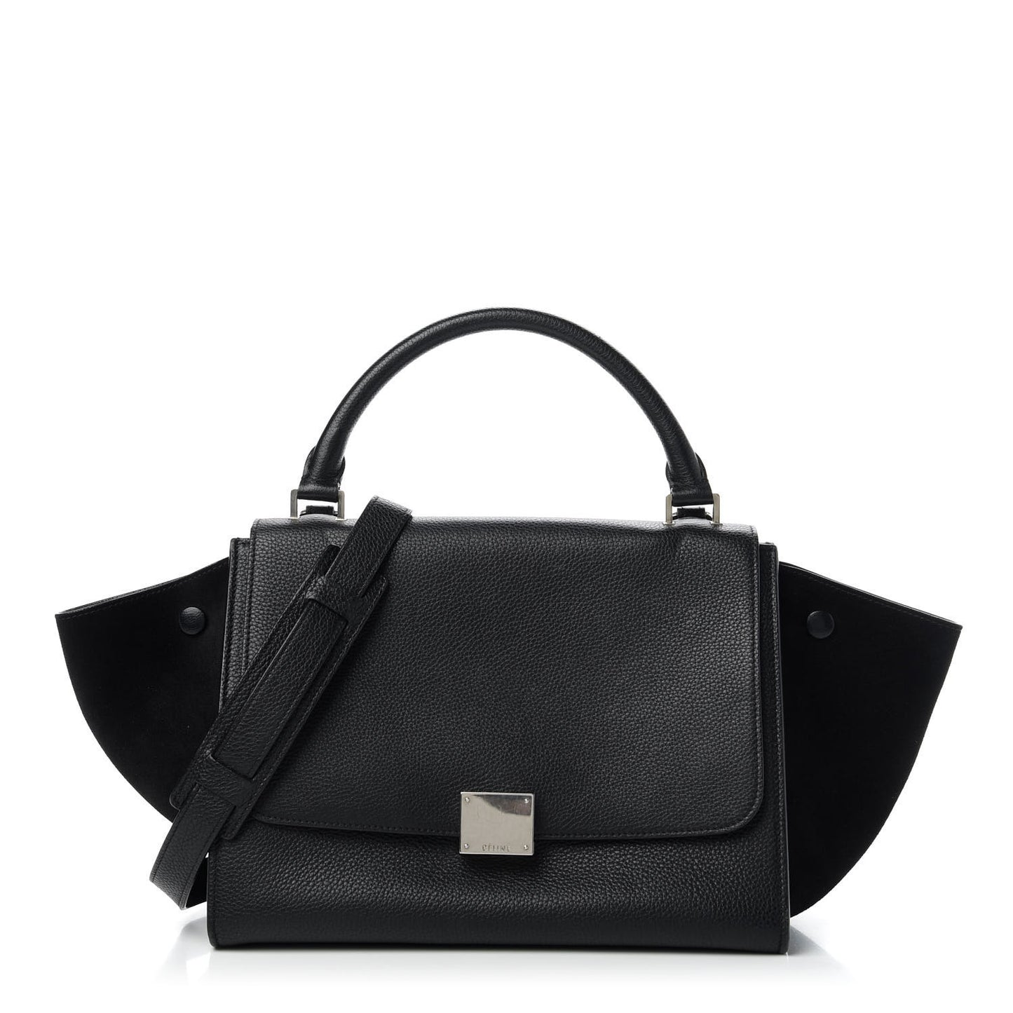 Drummed Calfskin Suede Small Trapeze Black