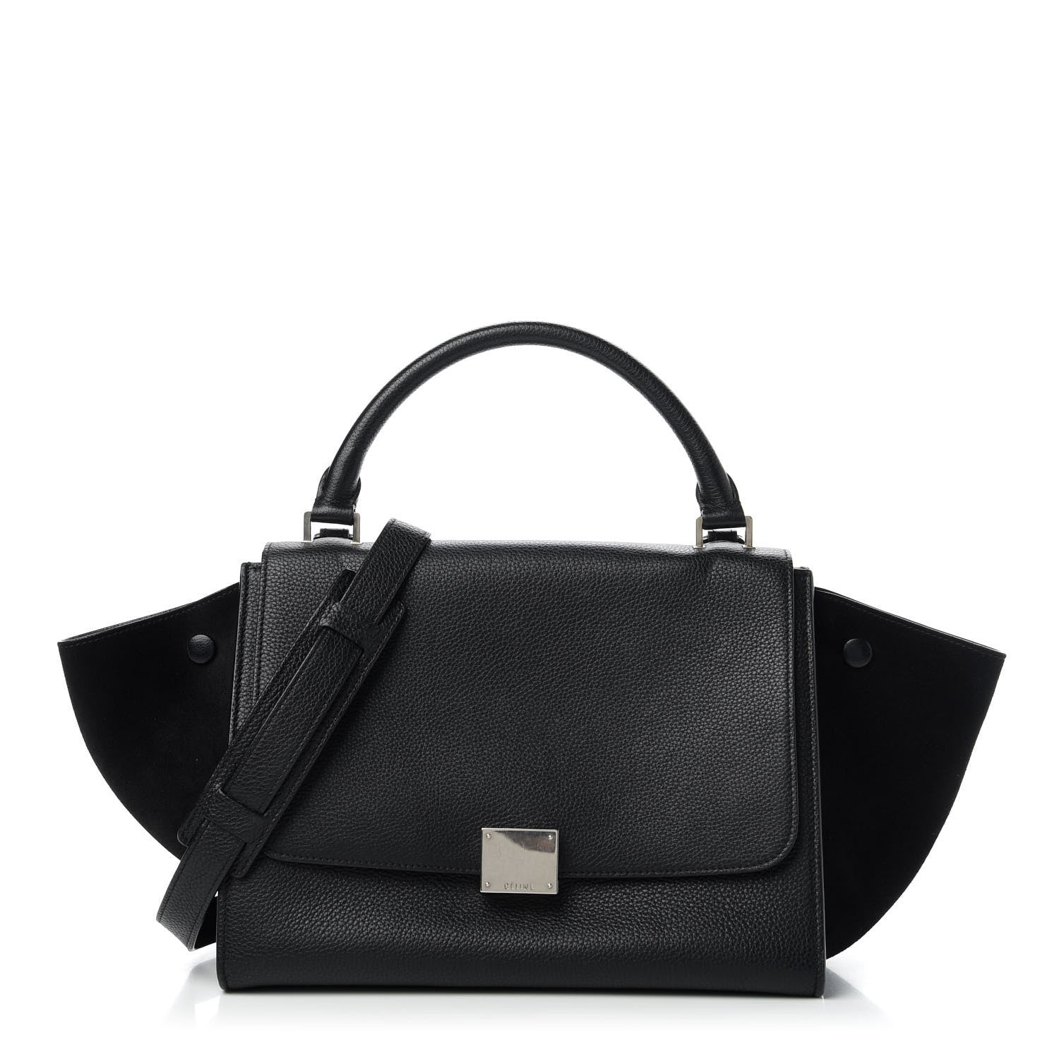 Celine Drummed Calfskin Suede Small Trapeze Black 1 of 9