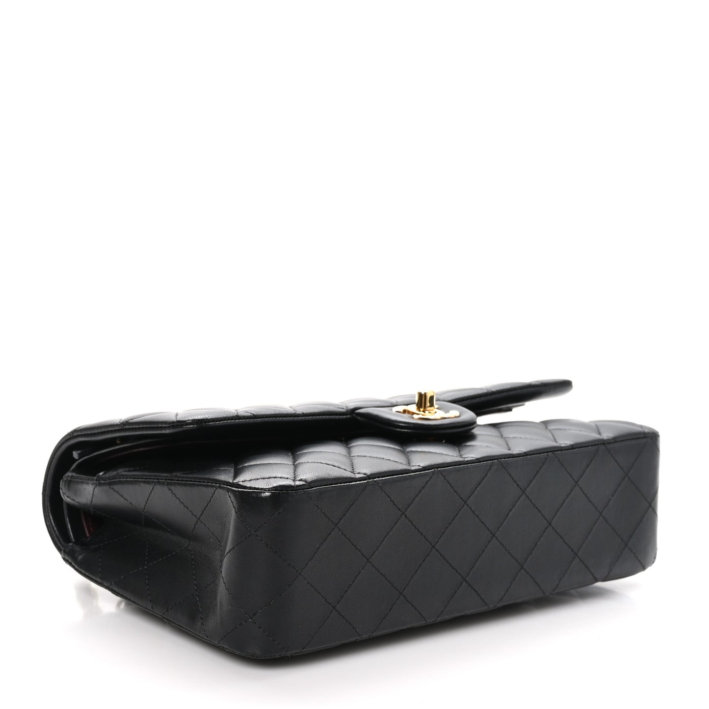 Lambskin Quilted Medium Double Flap Black