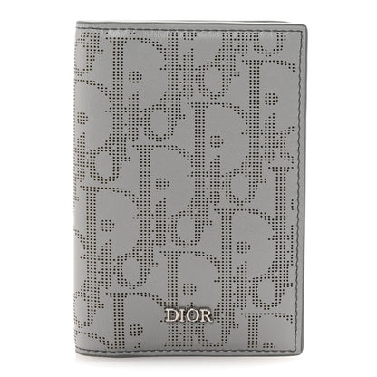 Christian Dior Calfskin Perforated Oblique Bi-Fold Card Holder Grey 1 of 8