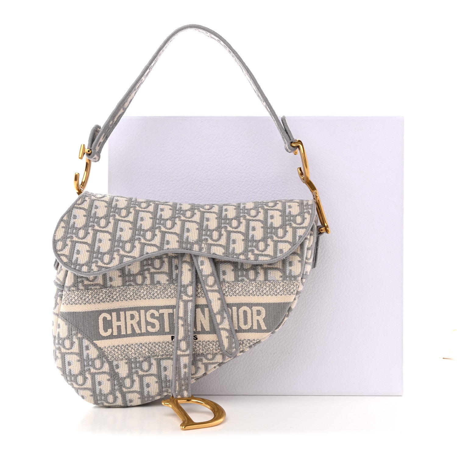 Christian Dior Oblique Embroidered Saddle Bag Gray 14 of 14