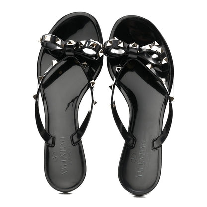 Valentino Garavani PVC Jelly Rockstud Bow Thong Sandals 38 Black 2 of 9