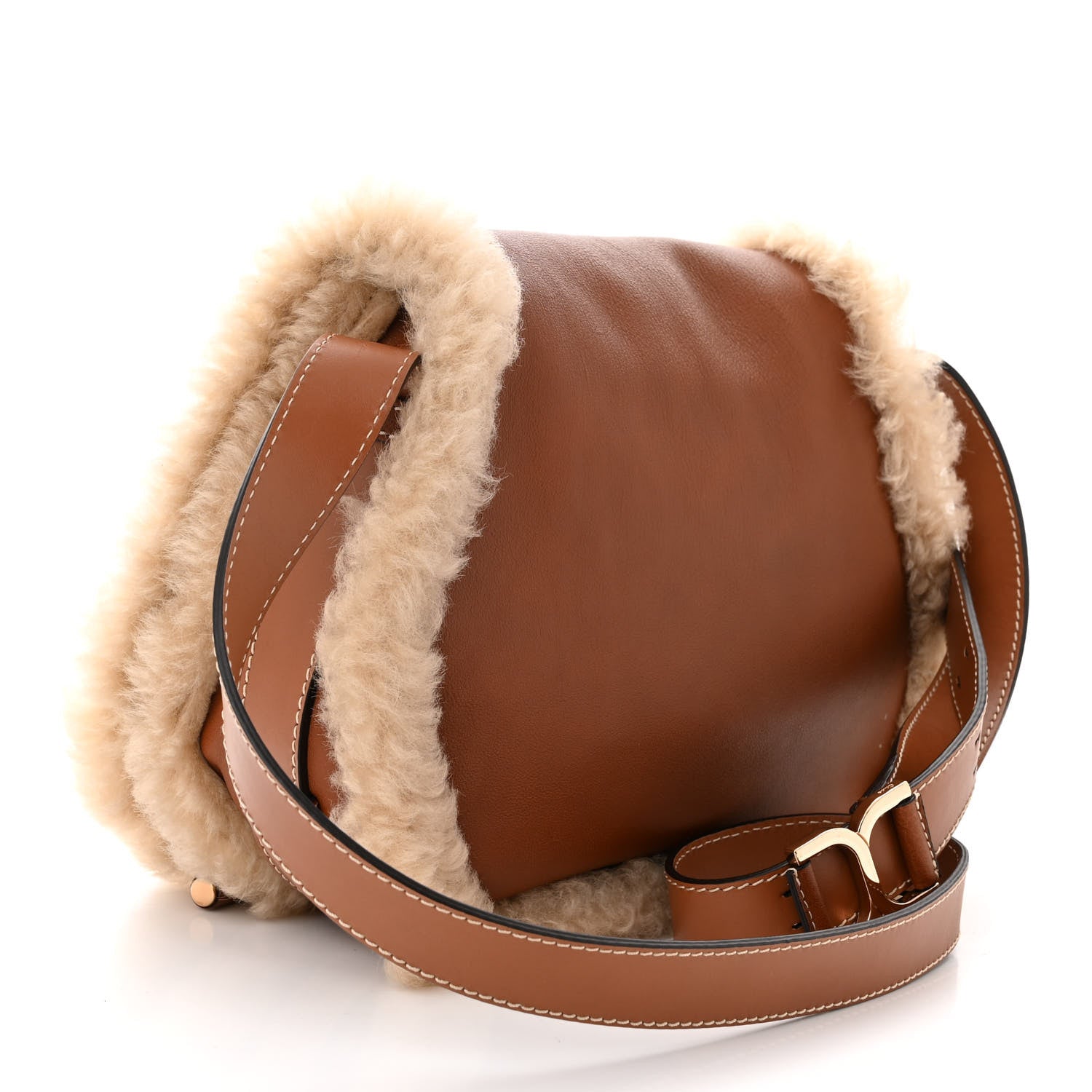 Chloe Calfskin Shearling Medium Marcie Saddle Bag Bag Tan 2 of 13