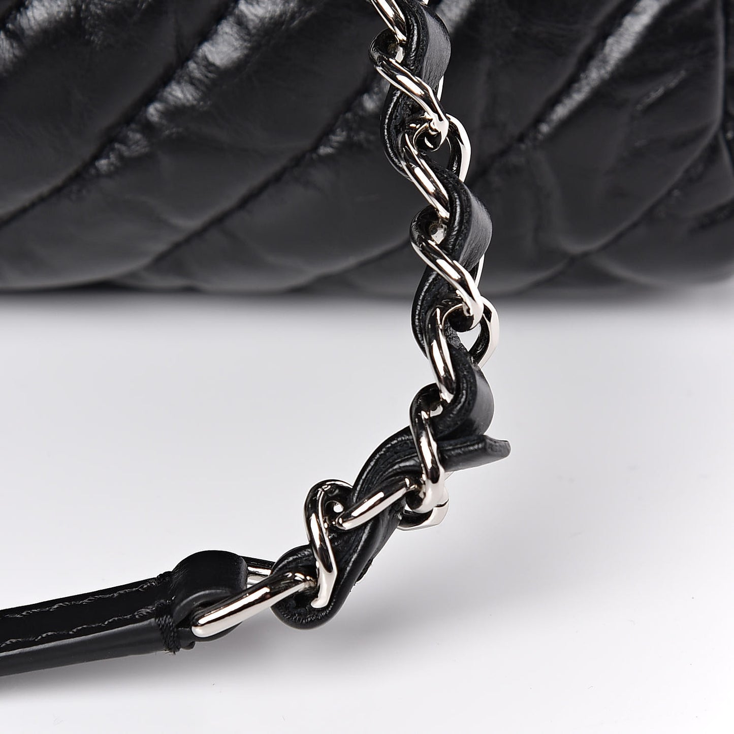 Aged Calfskin Chevron Large Soft Bowling Bag Black