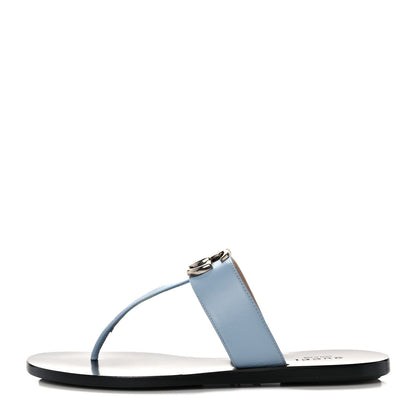 Gucci Calfskin GG Marmont Thong Sandals 35.5 Porcelain Light Blue 1 of 8