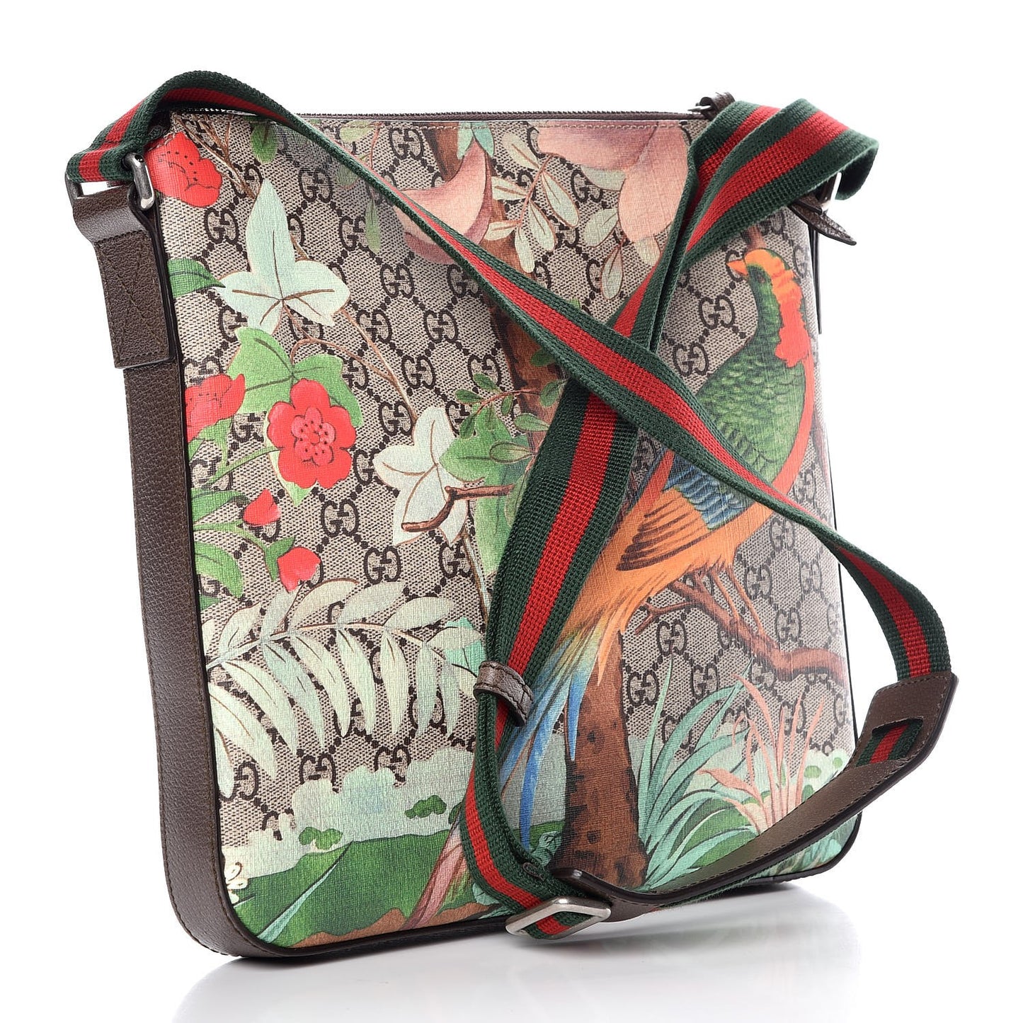 GG Supreme Monogram Tian Web Medium Flat Messenger Beige Multicolor New Acero