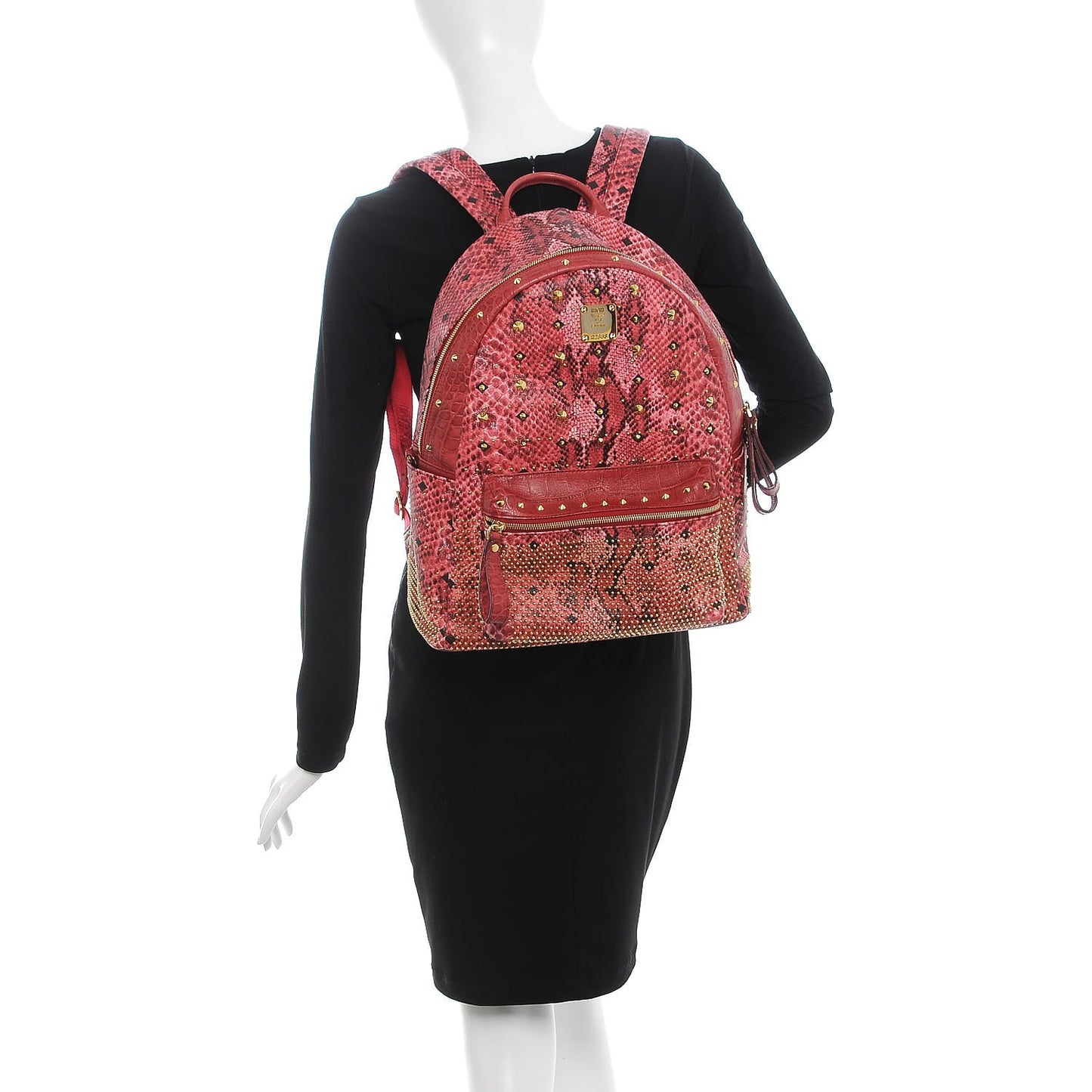 Snakeskin Embossed Visetos Studded Medium Stark Backpack Red Pink