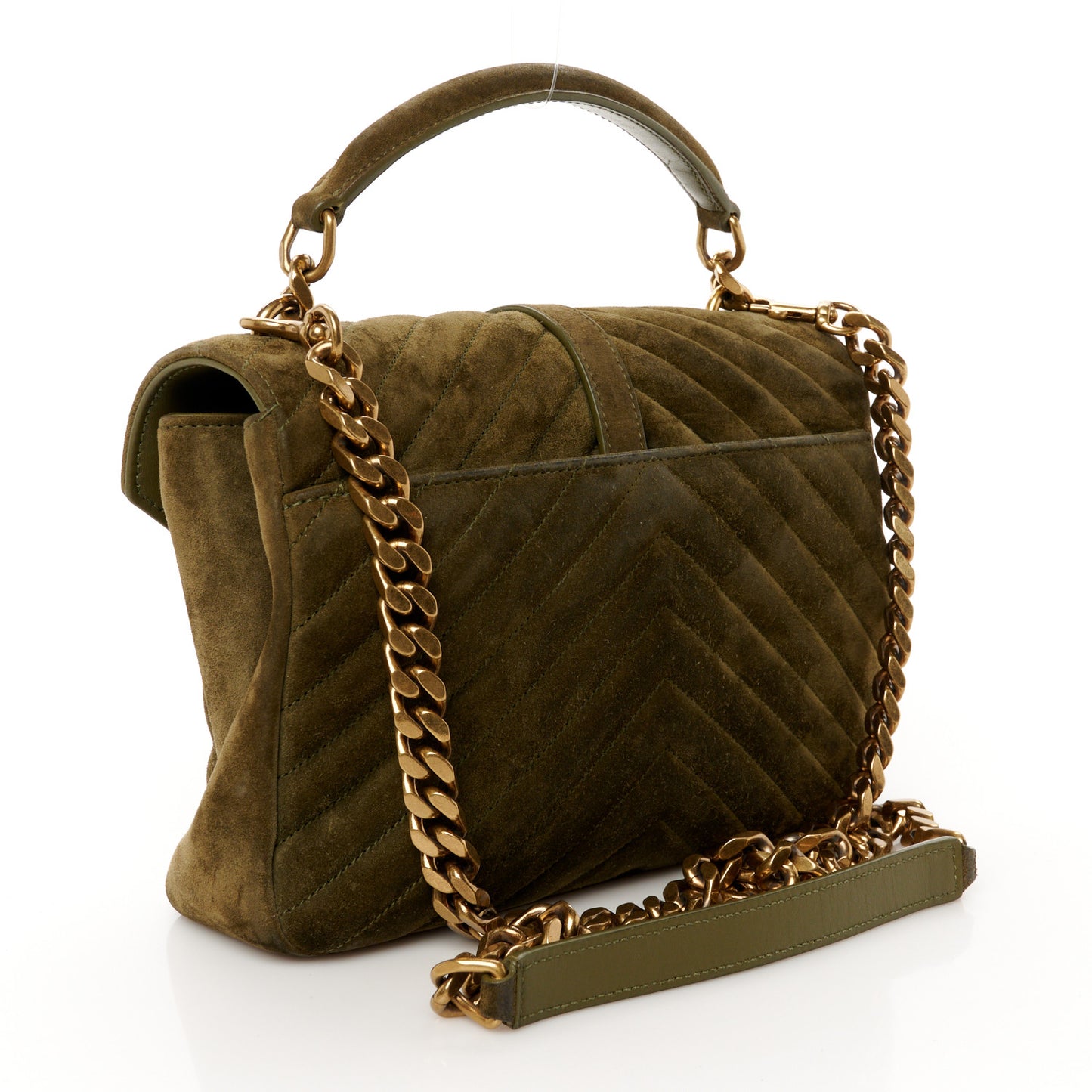 Suede Matelasse Chevron Monogram Medium College Bag Loden Green