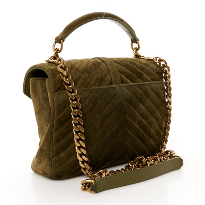 Saint Laurent Suede Matelasse Chevron Monogram Medium College Bag Loden Green 3 of 11