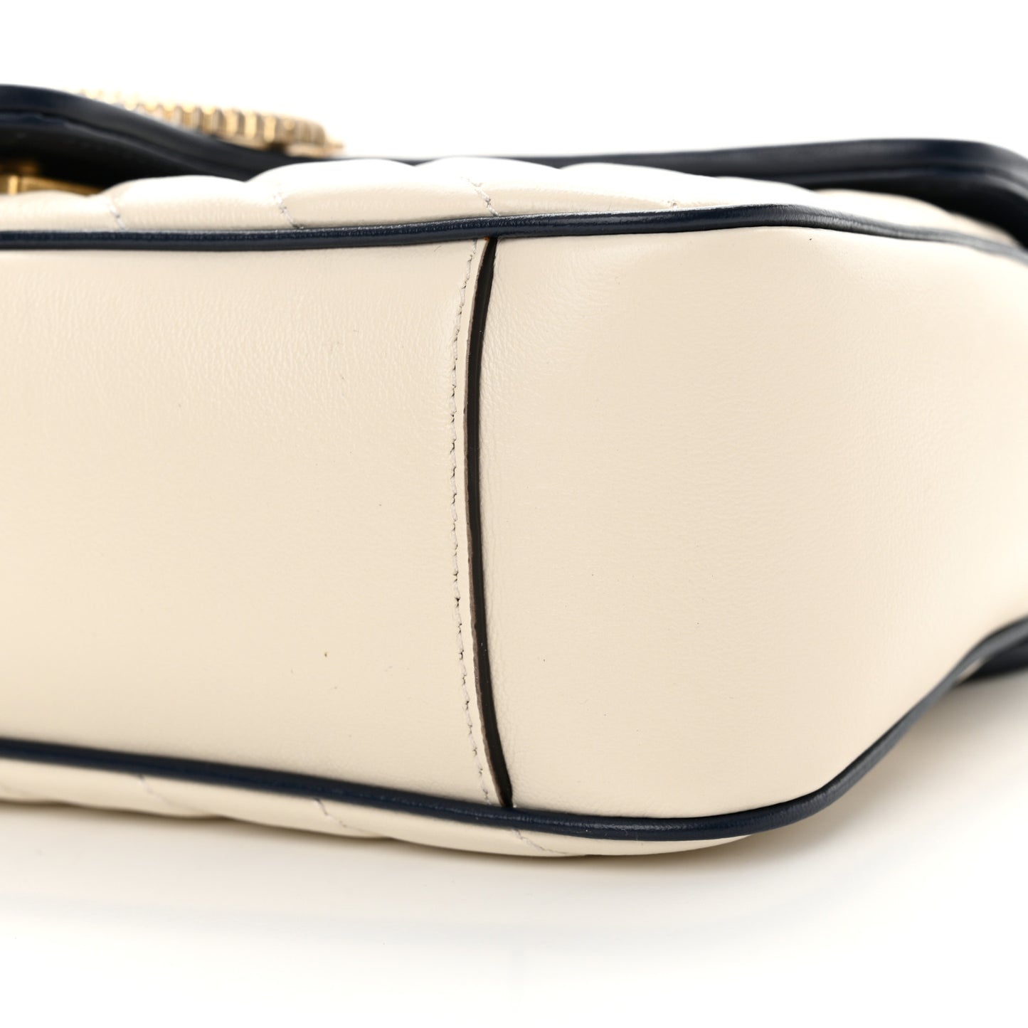 Vintage Effect Calfskin Matelasse Diagonal Small Torchon GG Marmont Shoulder Bag Mystic White Blue Agata