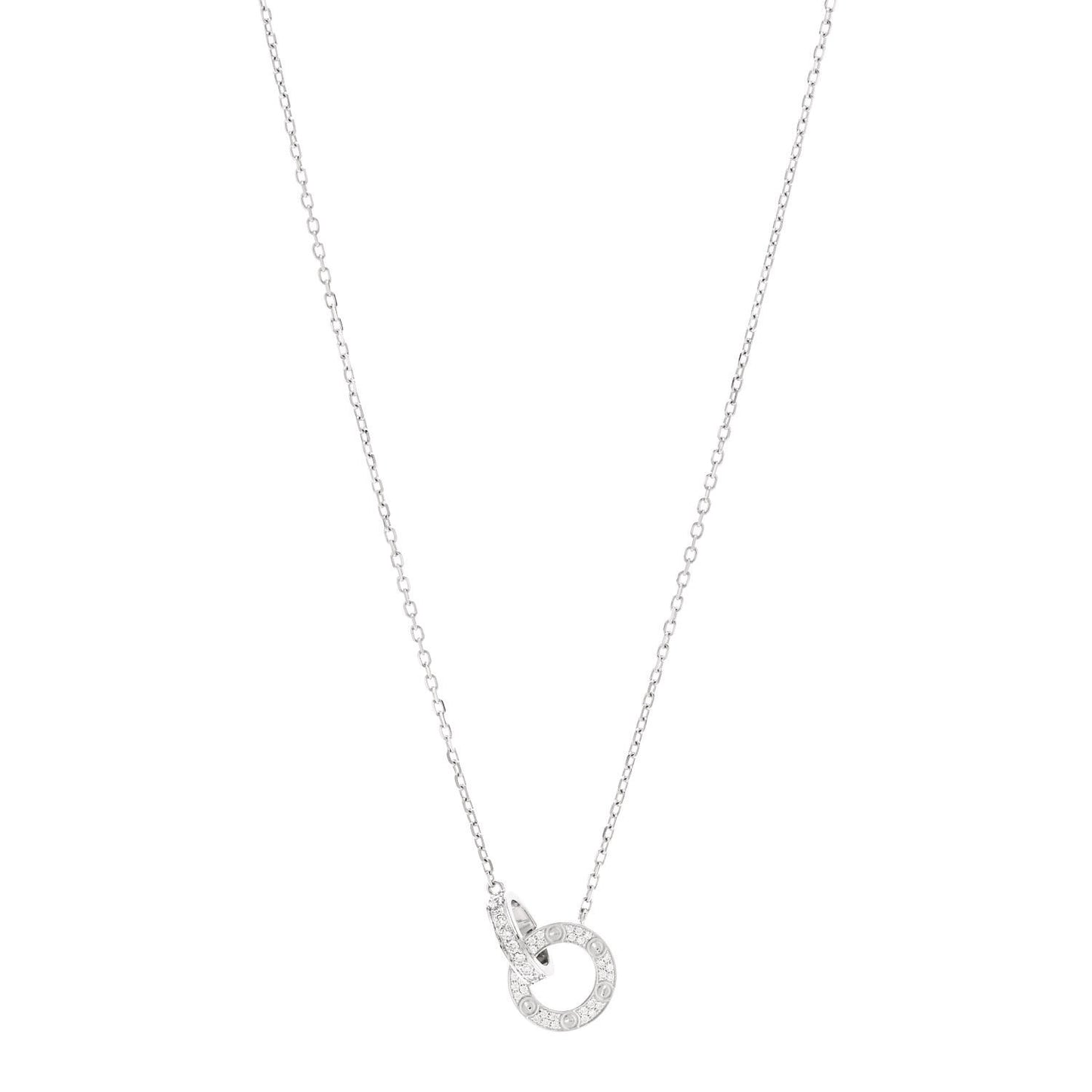 18K White Gold Diamond Interlocking LOVE Paved Necklace