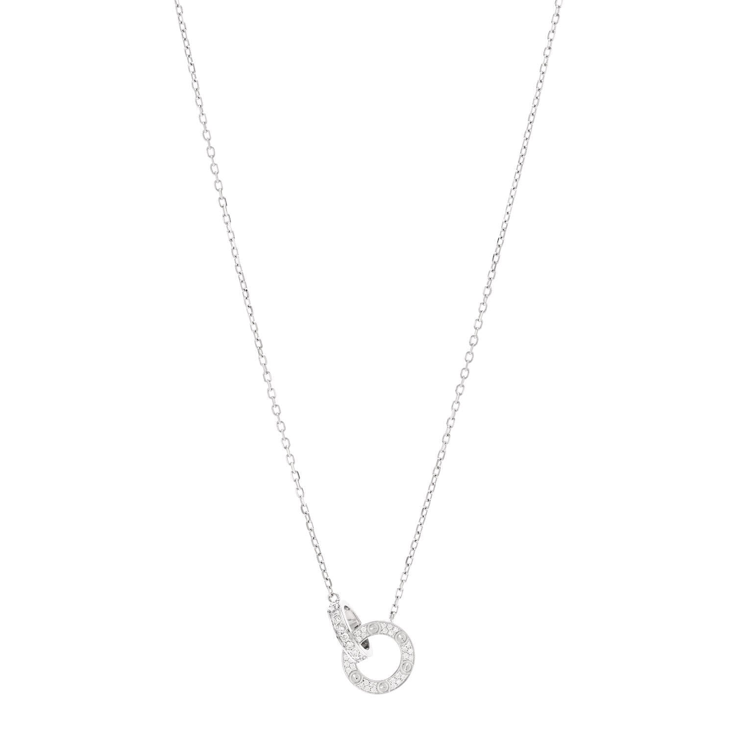 Cartier 18K White Gold Diamond Interlocking LOVE Paved Necklace 1 of 5