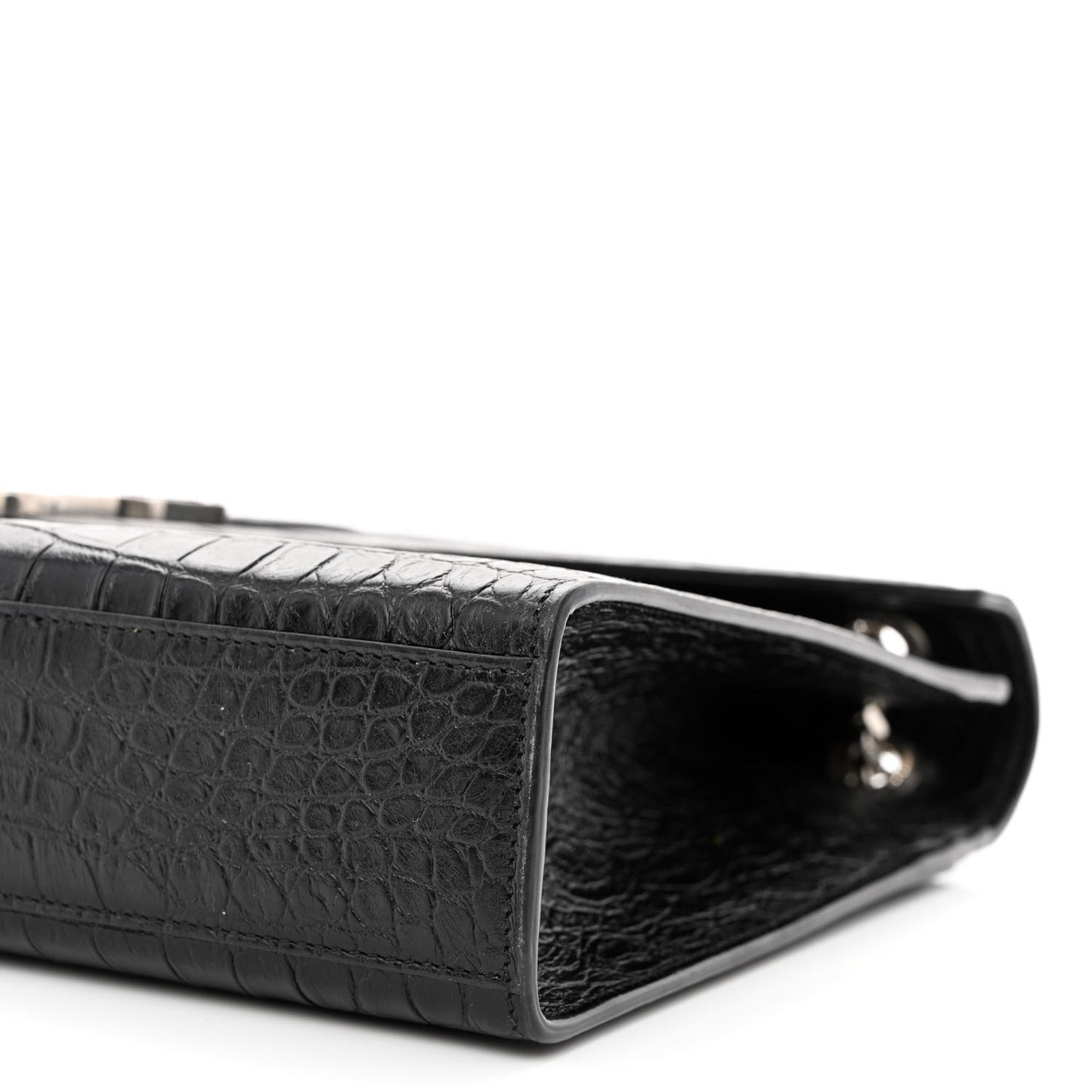 Calfskin Crocodile Embossed Large Monogram Envelope Chain Shoulder Bag Black