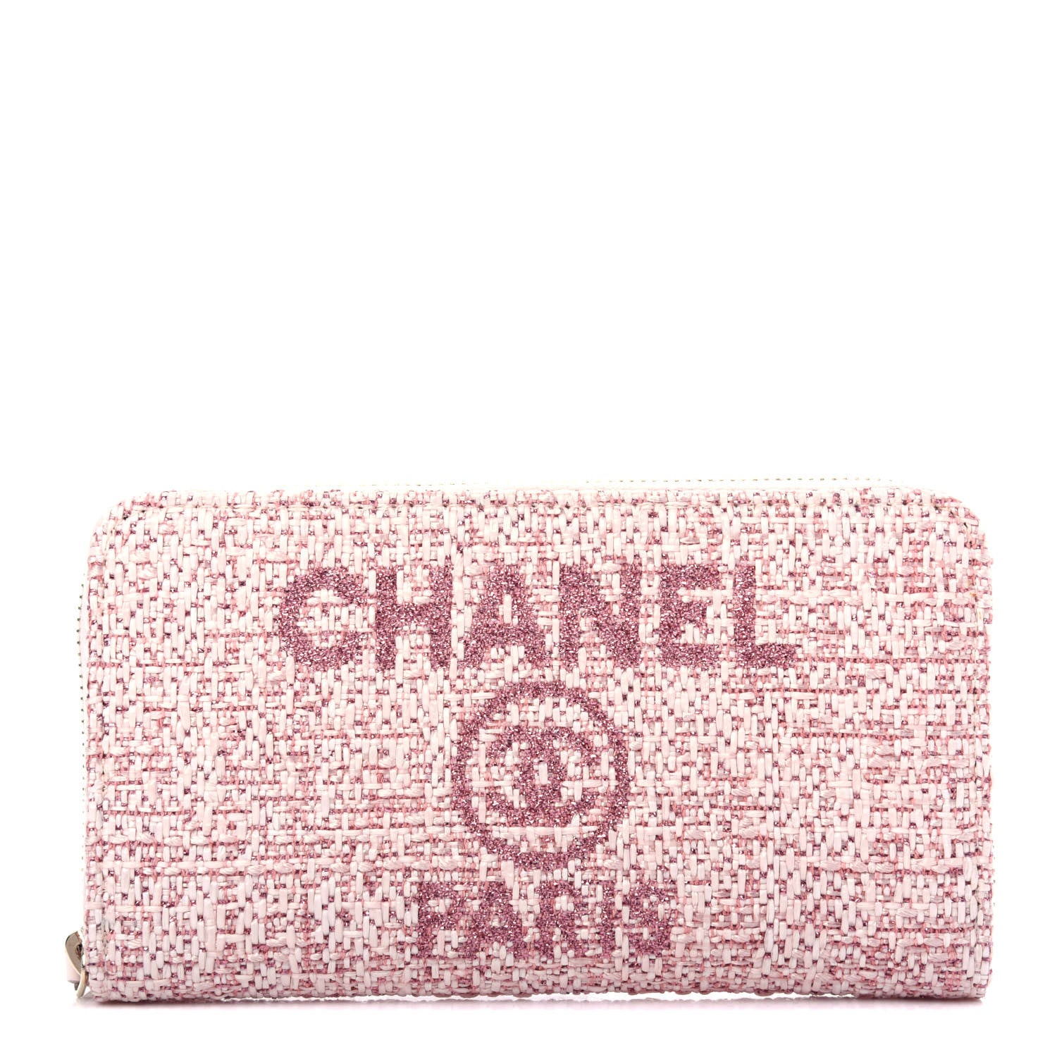 Chanel Lurex Canvas Deauville Medium Zip Around Wallet Pink 1 of 9