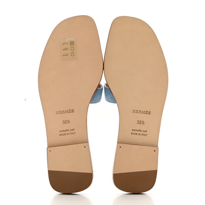 Hermes Denim Canvas Oran Sandals 36.5 Bleu Clair 5 of 9