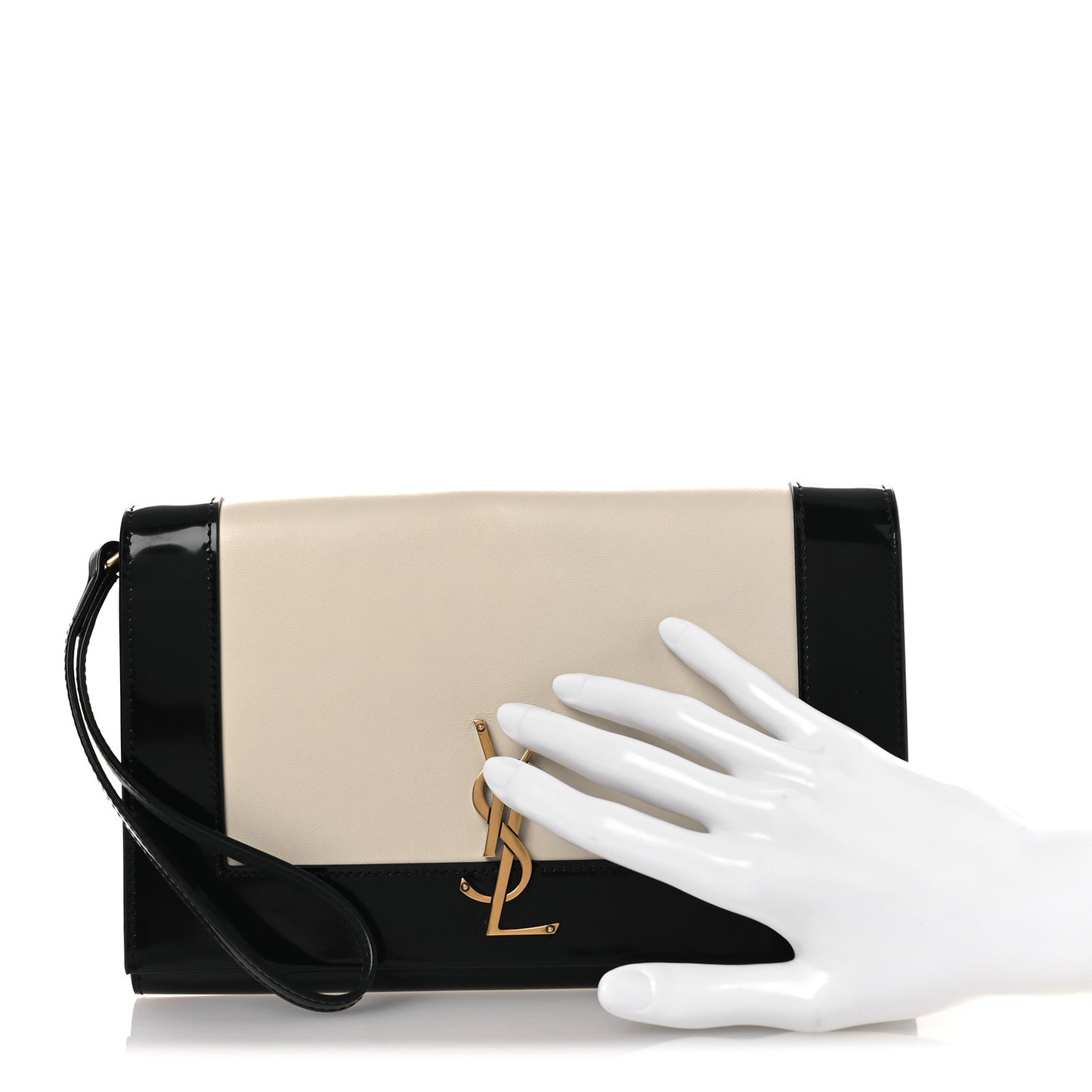 Nappa Patent Calfskin Two-Toned Monogram Pouch Alabastro Black