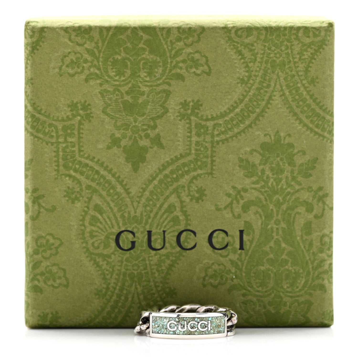 Gucci Sterling Silver Enamel Logo Chain Ring 62 10 Turquoise 5 of 5