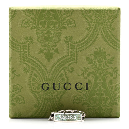 Gucci Sterling Silver Enamel Logo Chain Ring 62 10 Turquoise 5 of 5
